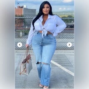 Fashion Nova Light Blue Distressed Straight Leg Jeans